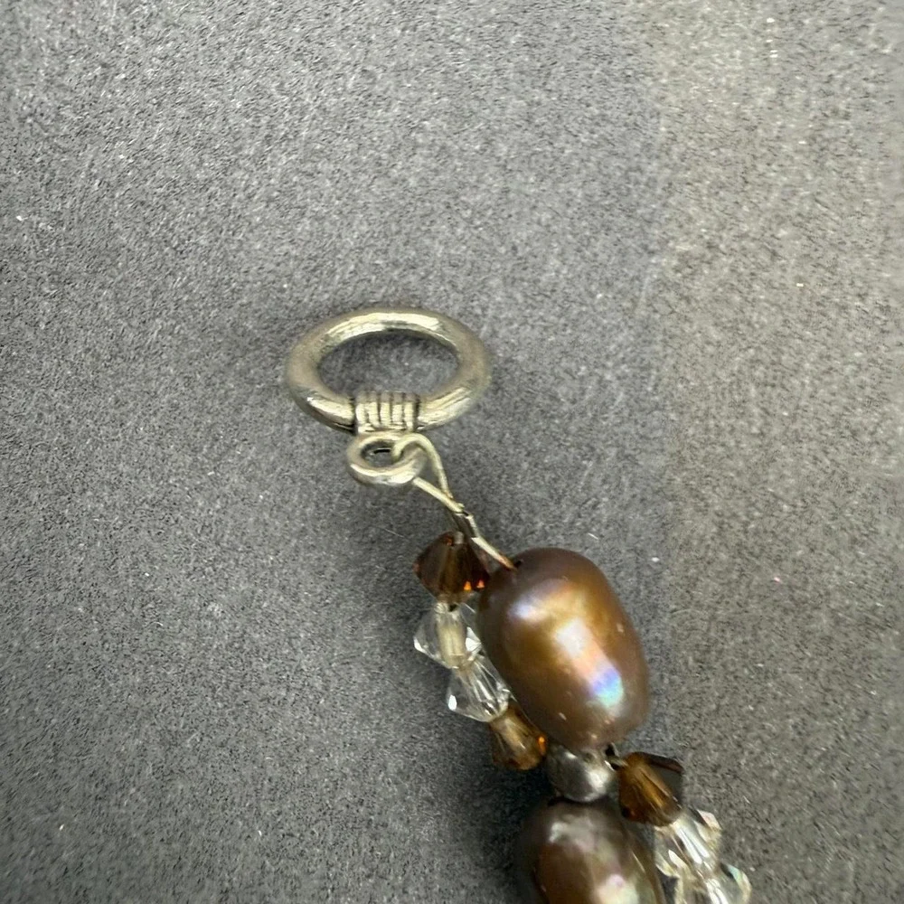 Pearl Crystal Beaded Bracelet Chocolate Iridescent Baroque Toggle Clasp Boho